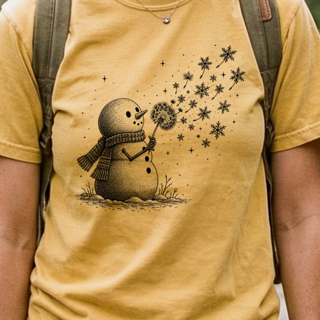 Snowman Dandelion Wish Cotton T-Shirt