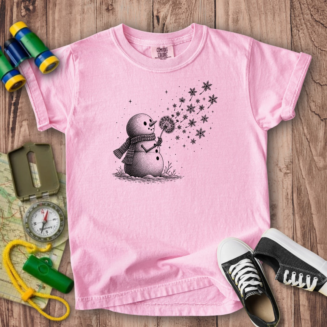 Snowman Dandelion Wish Kids Cotton T-Shirt