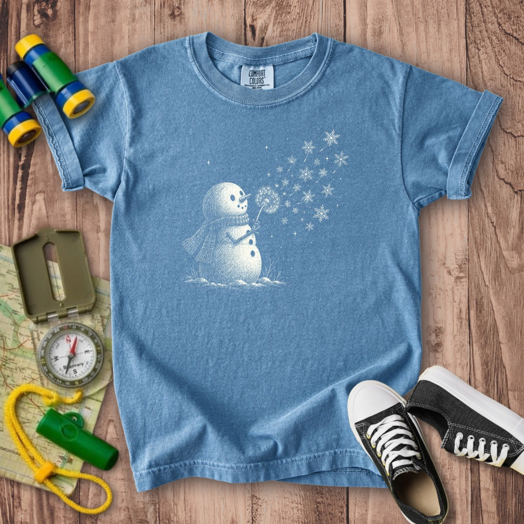 Snowman Dandelion Wish Kids Cotton T-Shirt