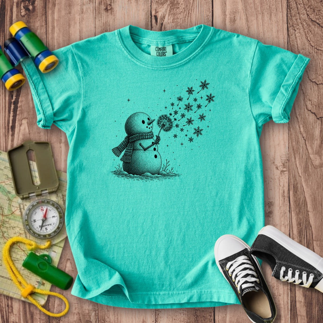 Snowman Dandelion Wish Kids Cotton T-Shirt