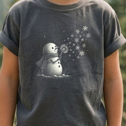 Snowman Dandelion Wish Kids Cotton T-Shirt