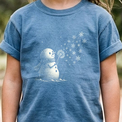 Snowman Dandelion Wish Kids Cotton T-Shirt
