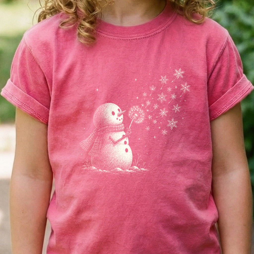 Snowman Dandelion Wish Kids Cotton T-Shirt