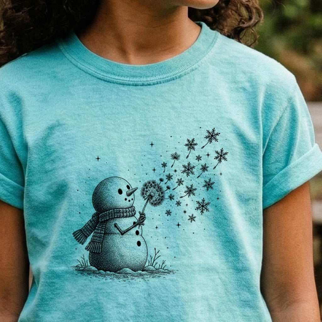 Snowman Dandelion Wish Kids Cotton T-Shirt