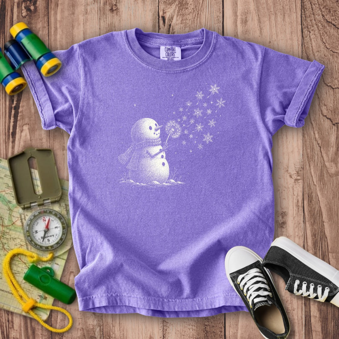 Snowman Dandelion Wish Kids Cotton T-Shirt