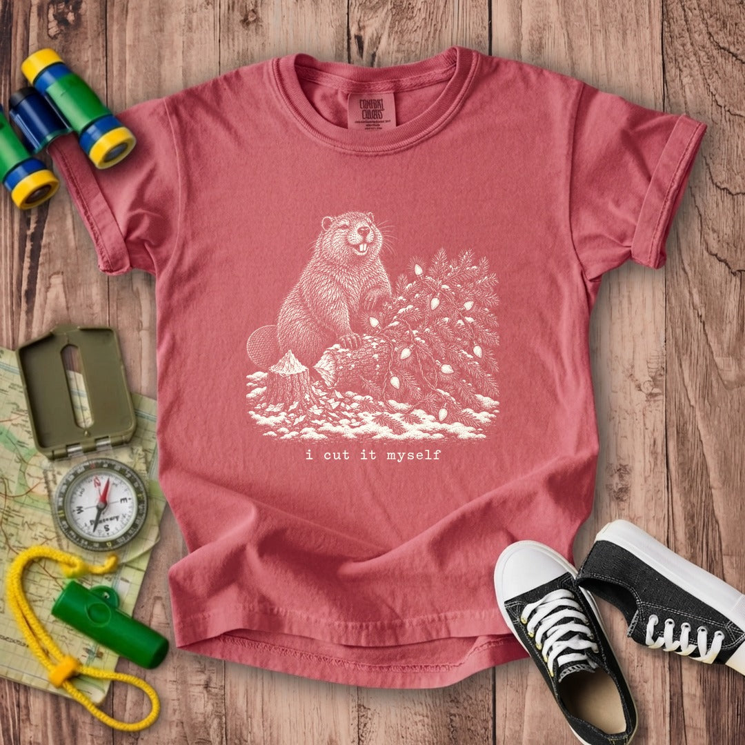 I Cut It Myself Beaver Kids Cotton T-Shirt