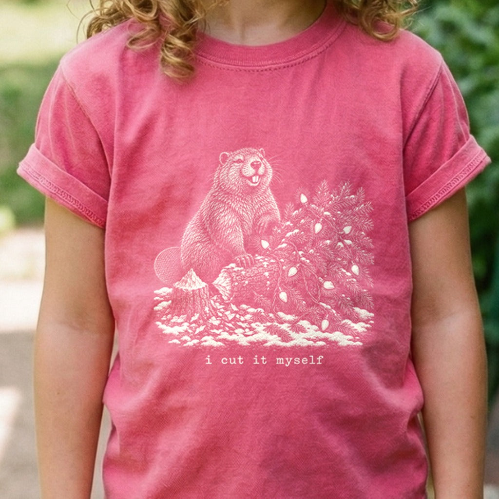 I Cut It Myself Beaver Kids Cotton T-Shirt