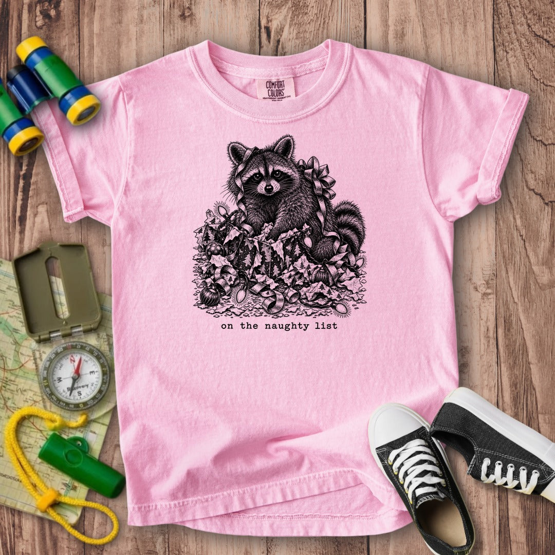 On the Naughty List Raccoon Kids Cotton T-Shirt