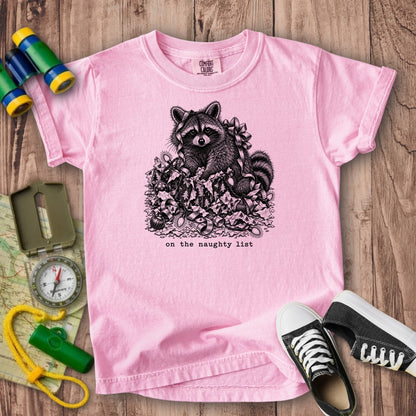 On the Naughty List Raccoon Kids Cotton T-Shirt