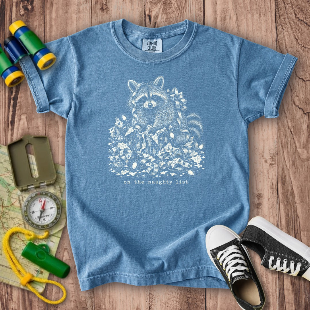 On the Naughty List Raccoon Kids Cotton T-Shirt