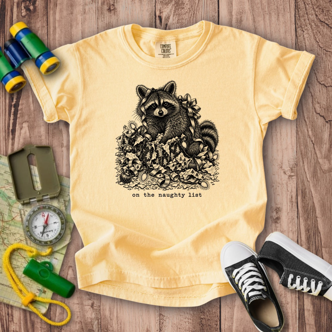 On the Naughty List Raccoon Kids Cotton T-Shirt