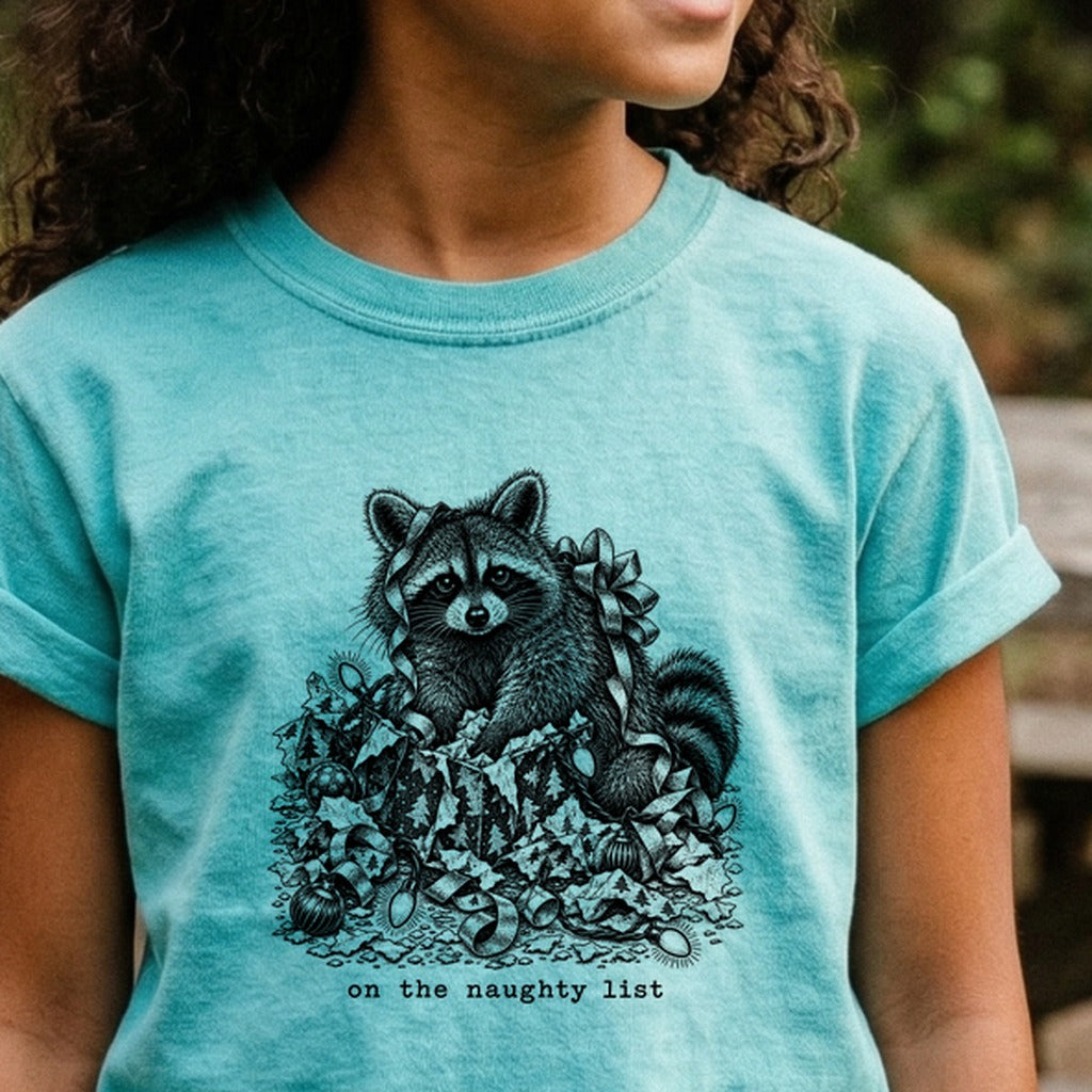 On the Naughty List Raccoon Kids Cotton T-Shirt