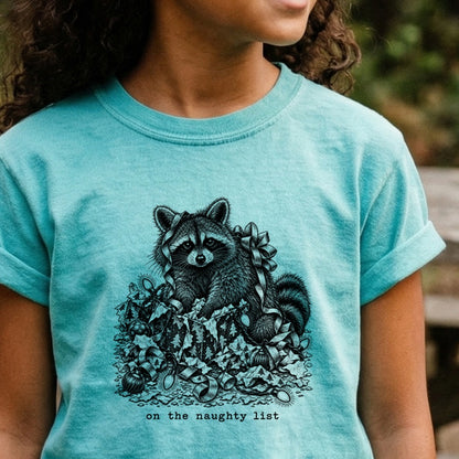 On the Naughty List Raccoon Kids Cotton T-Shirt