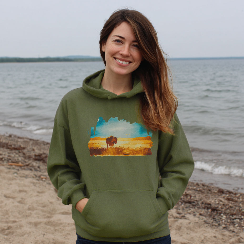 Watercolor Bison Prairie Hoodie