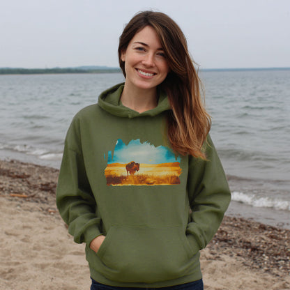 Watercolor Bison Prairie Hoodie