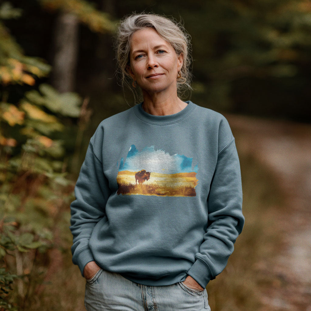 Watercolor Bison Prairie Crewneck Sweatshirt