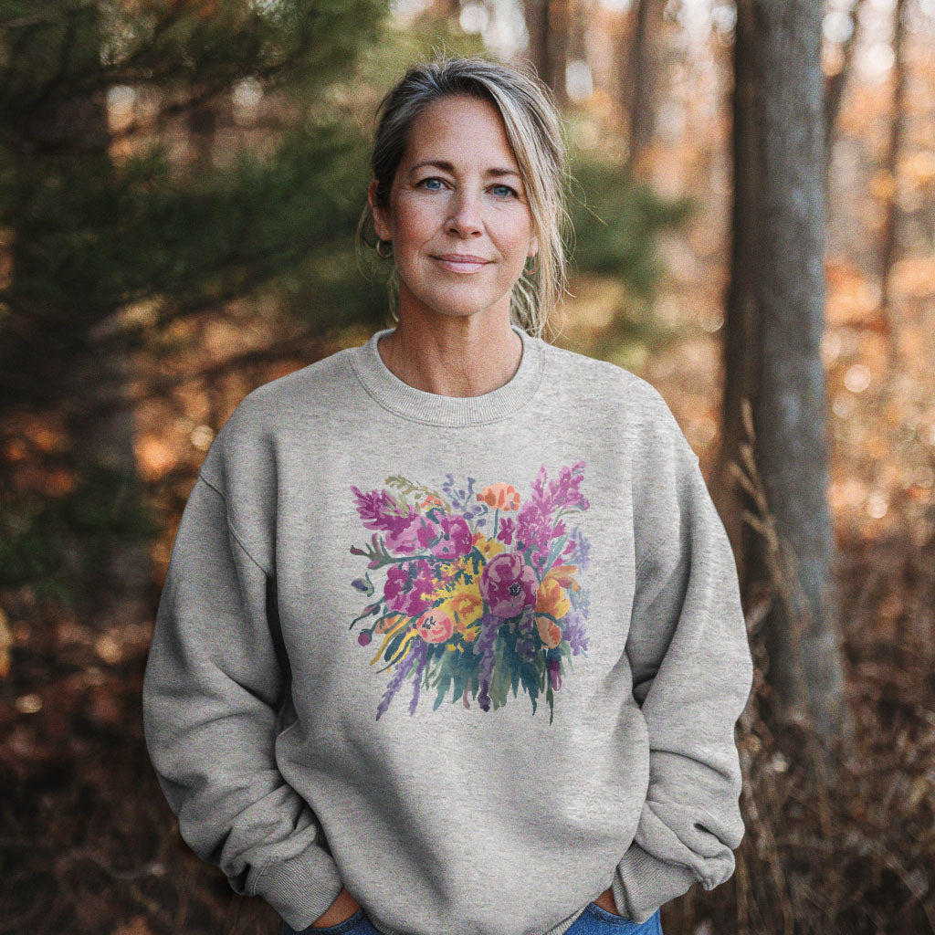 Painted Wildflower Bouquet Crewneck Sweatshirt