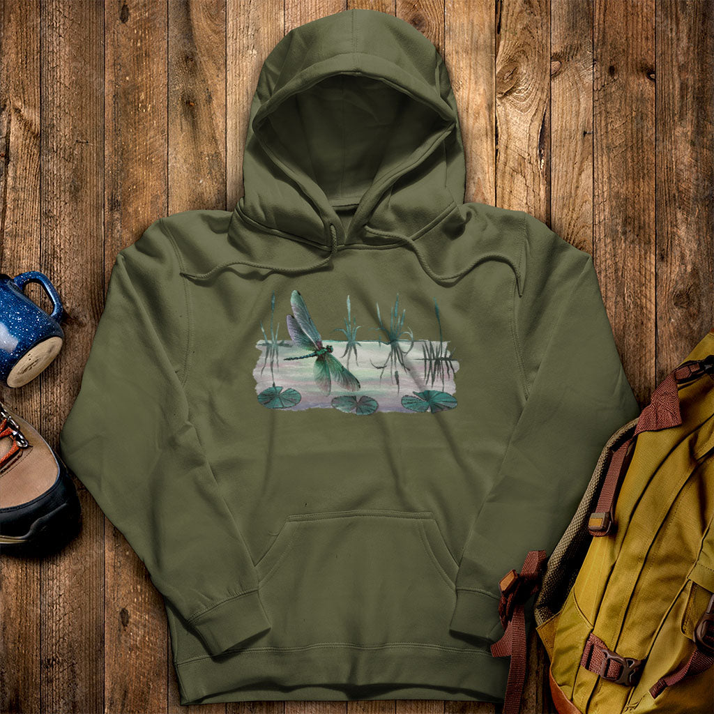 Watercolor Dragonfly on a Lake Hoodie