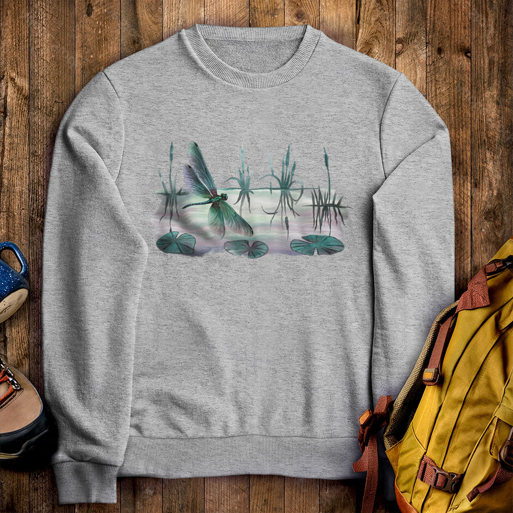 Watercolor Dragonfly on a Lake Crewneck Sweatshirt