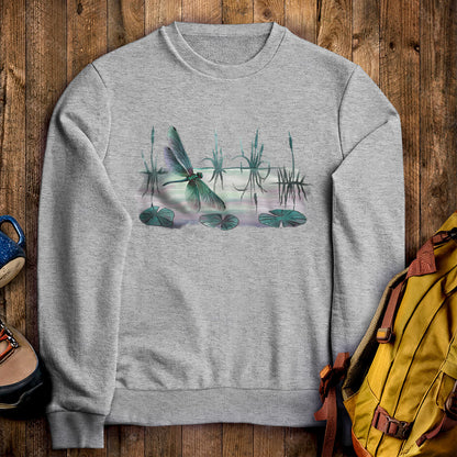 Watercolor Dragonfly on a Lake Crewneck Sweatshirt