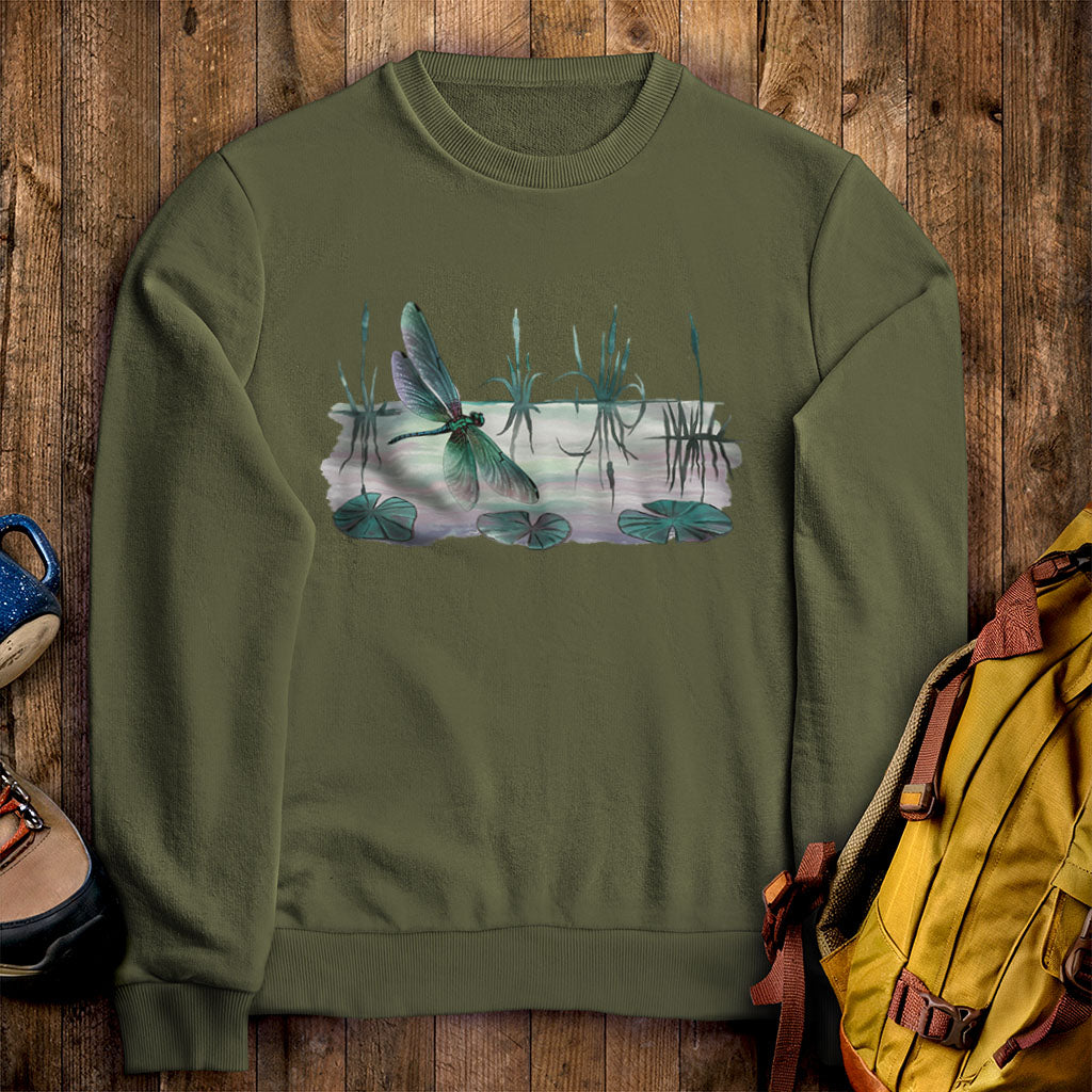 Watercolor Dragonfly on a Lake Crewneck Sweatshirt