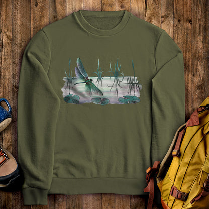 Watercolor Dragonfly on a Lake Crewneck Sweatshirt