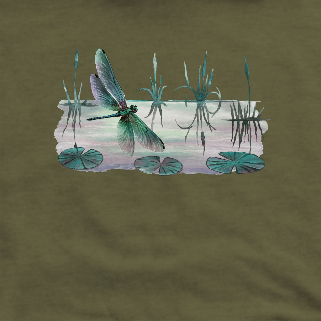 Watercolor Dragonfly on a Lake Crewneck Sweatshirt