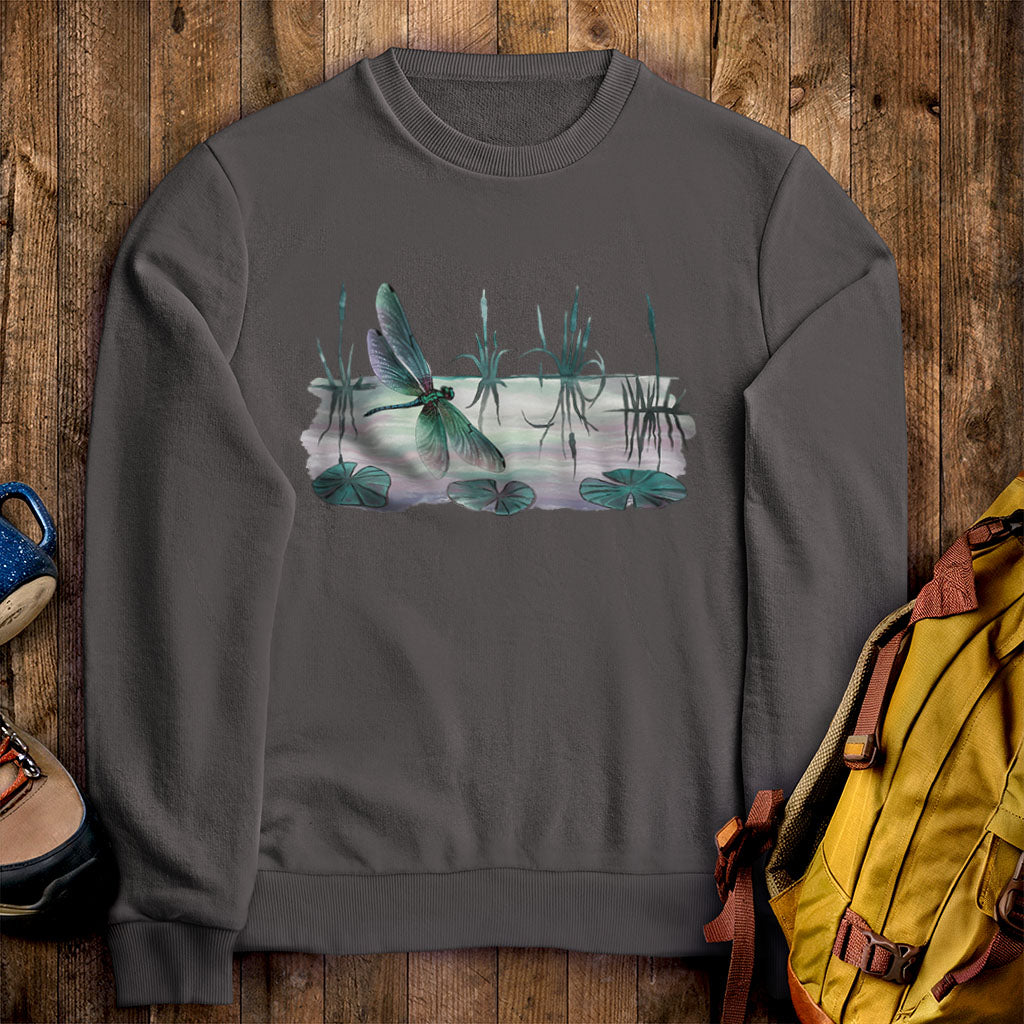 Watercolor Dragonfly on a Lake Crewneck Sweatshirt