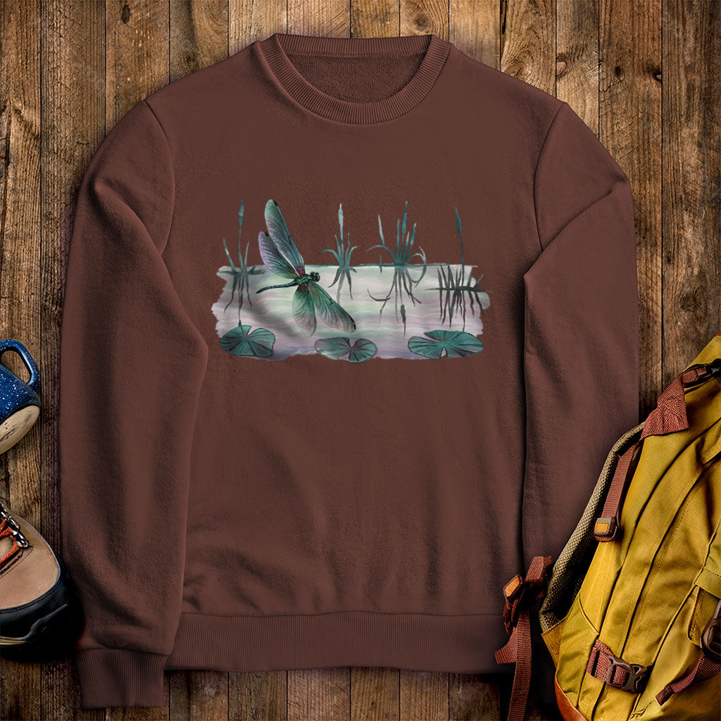 Watercolor Dragonfly on a Lake Crewneck Sweatshirt