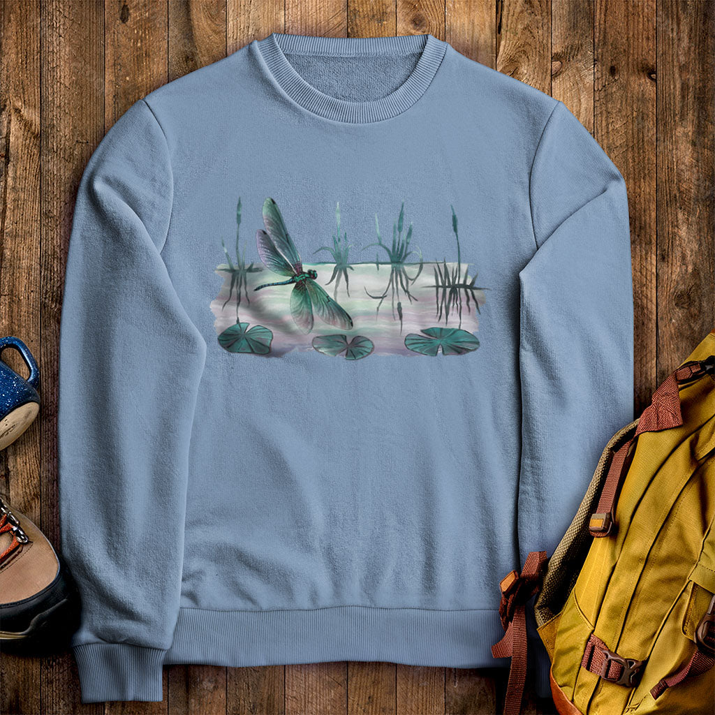 Watercolor Dragonfly on a Lake Crewneck Sweatshirt