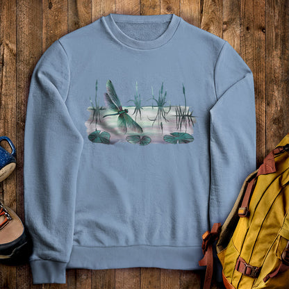 Watercolor Dragonfly on a Lake Crewneck Sweatshirt