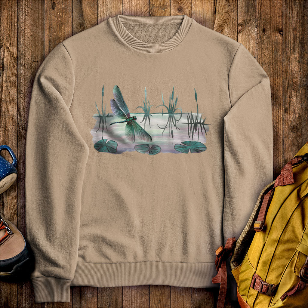 Watercolor Dragonfly on a Lake Crewneck Sweatshirt