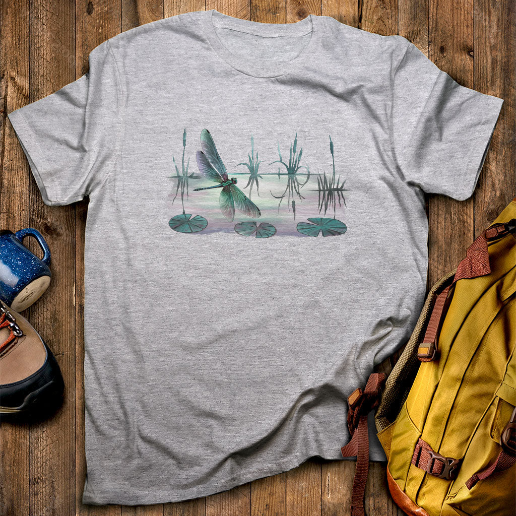 Watercolor Dragonfly on a Lake T-Shirt