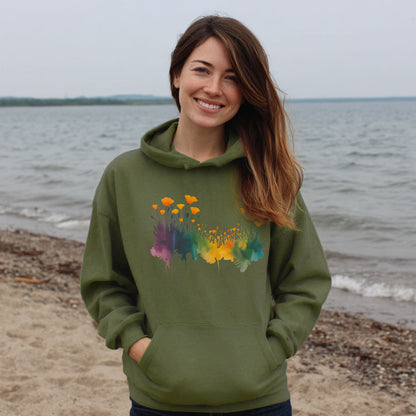 Watercolor Poppy Field Hoodie