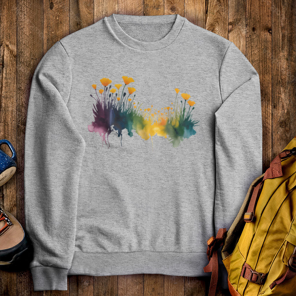 Watercolor Poppy Field Crewneck Sweatshirt
