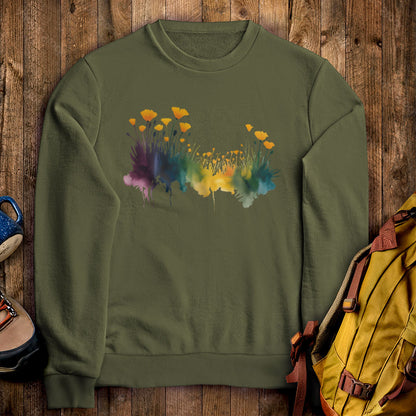 Watercolor Poppy Field Crewneck Sweatshirt