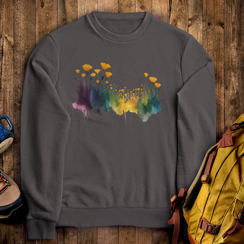 Watercolor Poppy Field Crewneck Sweatshirt