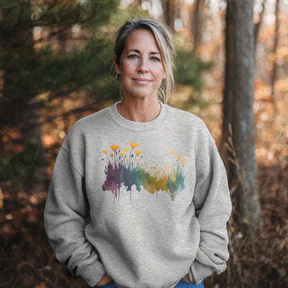 Watercolor Poppy Field Crewneck Sweatshirt