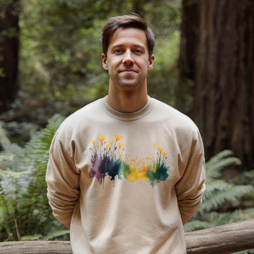 Watercolor Poppy Field Crewneck Sweatshirt