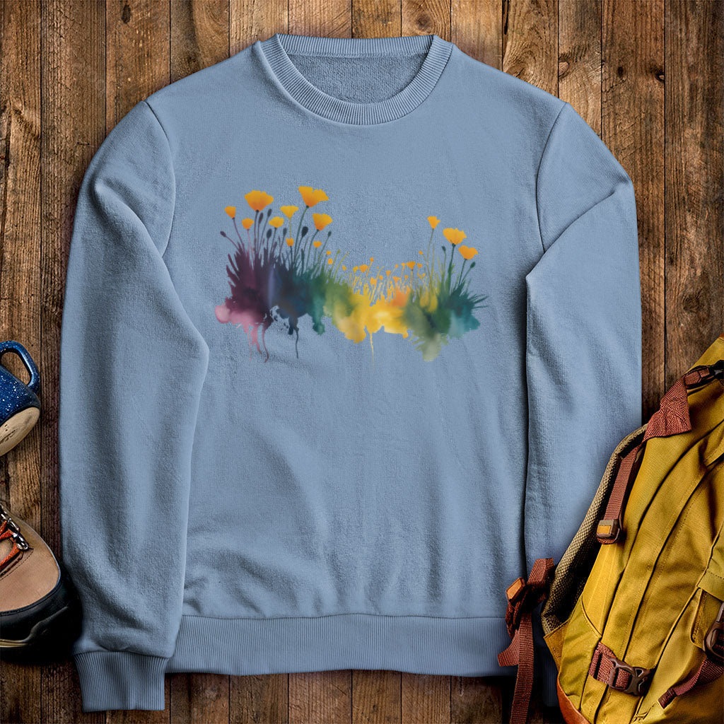 Watercolor Poppy Field Crewneck Sweatshirt