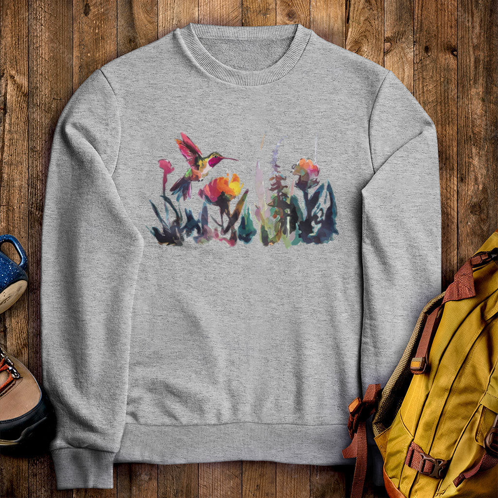 Watercolor Hummingbird with Flowers Crewneck Sweatshirt