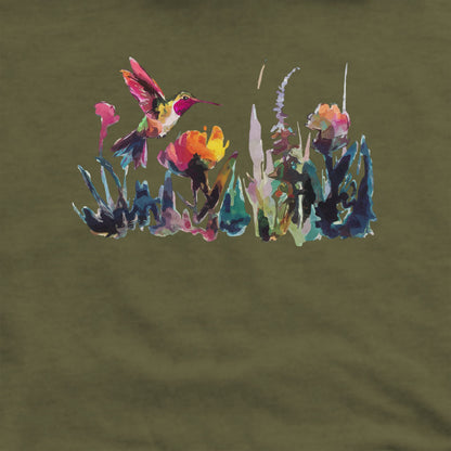 Watercolor Hummingbird with Flowers Crewneck Sweatshirt