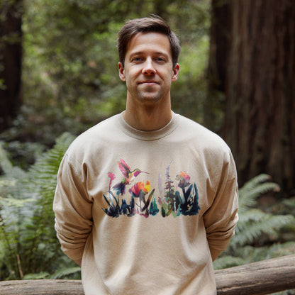 Watercolor Hummingbird with Flowers Crewneck Sweatshirt