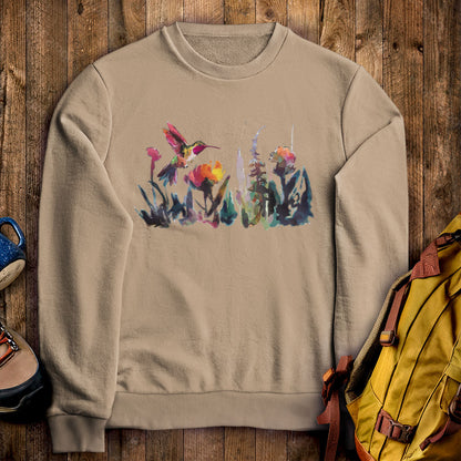 Watercolor Hummingbird with Flowers Crewneck Sweatshirt