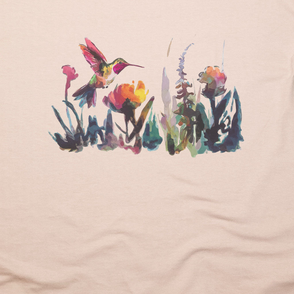 Watercolor Hummingbird with Flowers T-Shirt