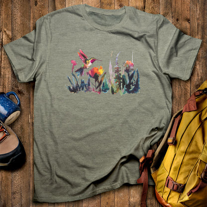 Watercolor Hummingbird with Flowers T-Shirt