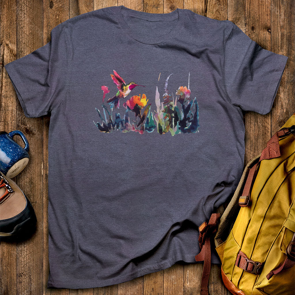 Watercolor Hummingbird with Flowers T-Shirt