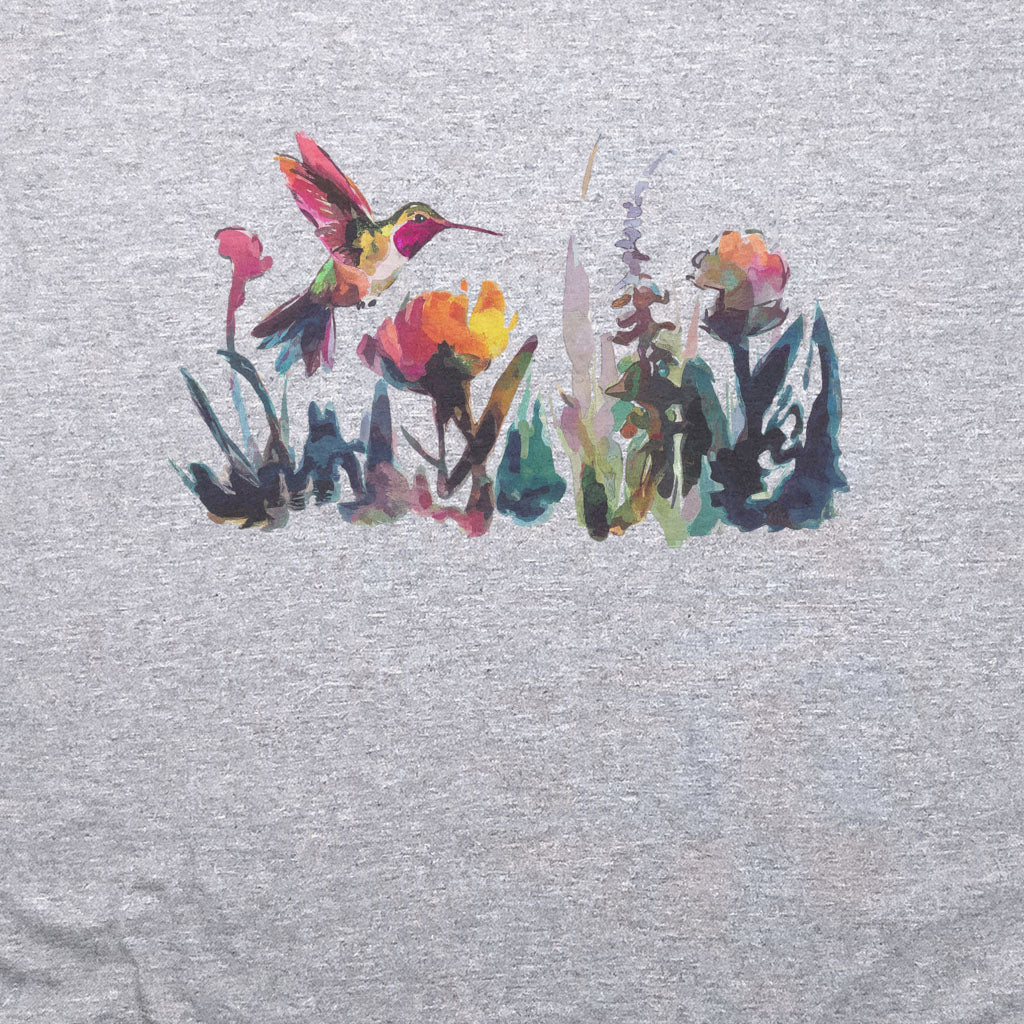 Watercolor Hummingbird with Flowers T-Shirt