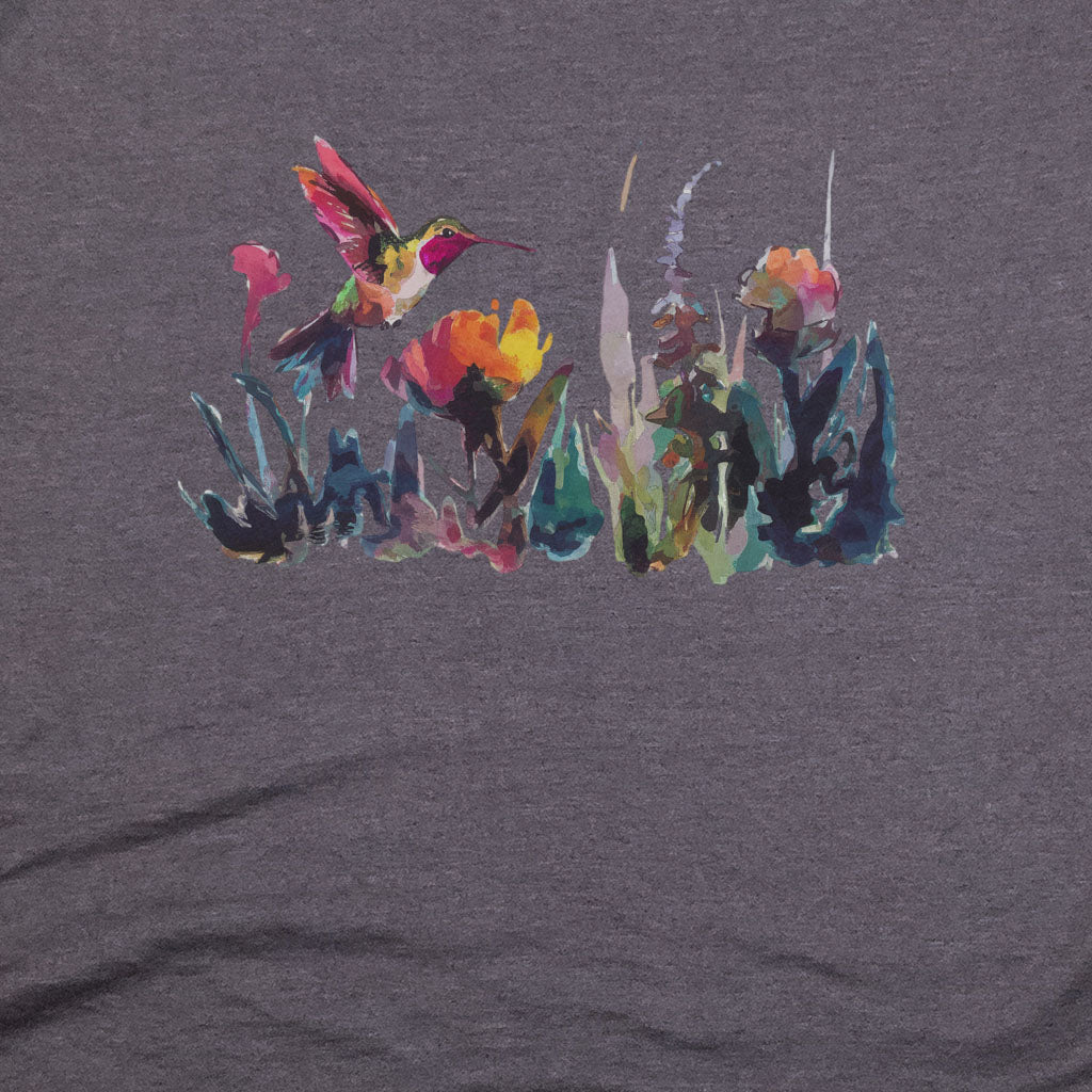 Watercolor Hummingbird with Flowers T-Shirt