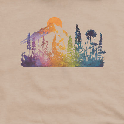 Mountain Wildflowers Sunset Watercolor Hoodie